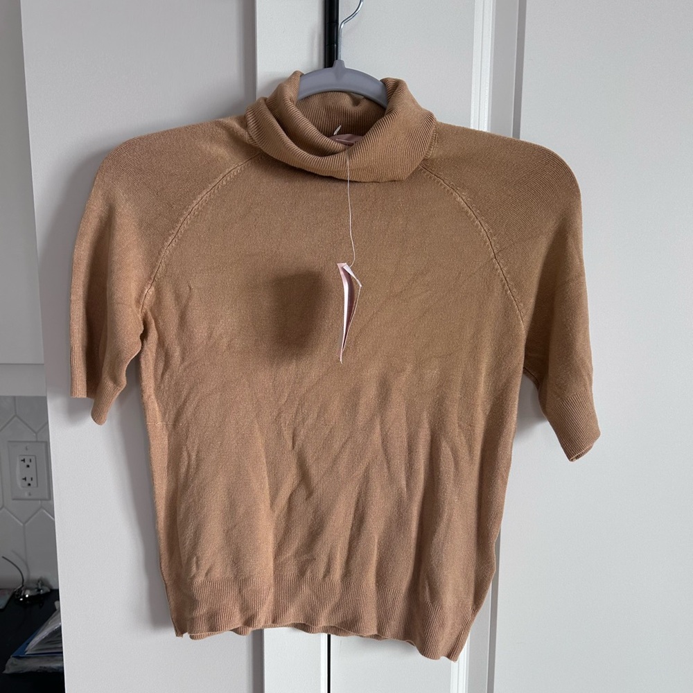 Philosophy Tan Cowl Neck Short-Sleeve Sweater